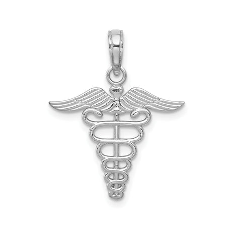 14k White Gold Caduceus Pendant with Winged Snake Symbol for Medical Professionals