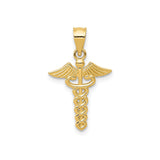 14k Yellow Gold Caduceus Pendant with Snake and Wings Symbol, Medical Charm for Healthcare Workers