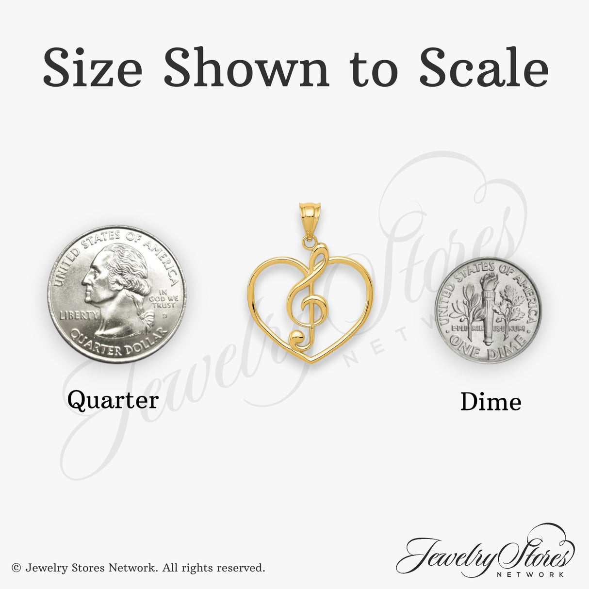 14k Yellow Gold Pendant, Treble Clef and Open Heart Musical Symbol Design for Women