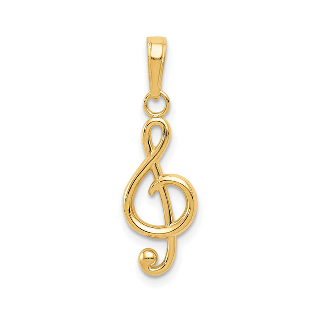 14k Yellow Gold Treble Clef Pendant, Open Design Polished Charm for Music Lovers or Musicians