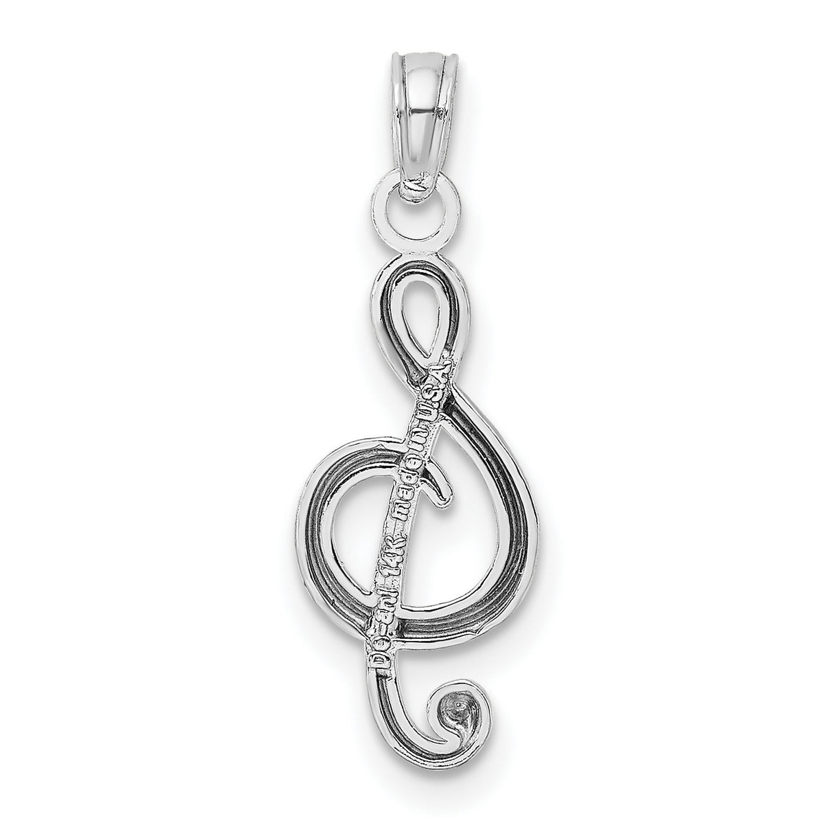 14k White Gold Treble Clef Pendant, Polished Musical Note Charm for Musicians or Music Lovers
