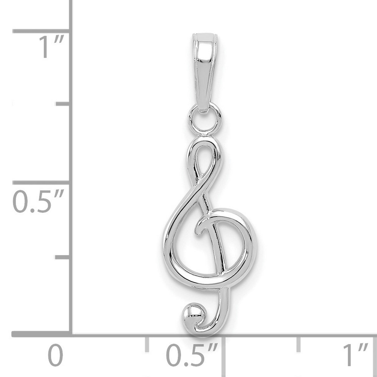 14k White Gold Treble Clef Pendant, Polished Musical Note Charm for Musicians or Music Lovers