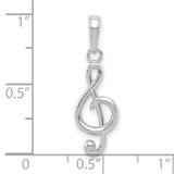 14k White Gold Treble Clef Pendant, Polished Musical Note Charm for Musicians or Music Lovers