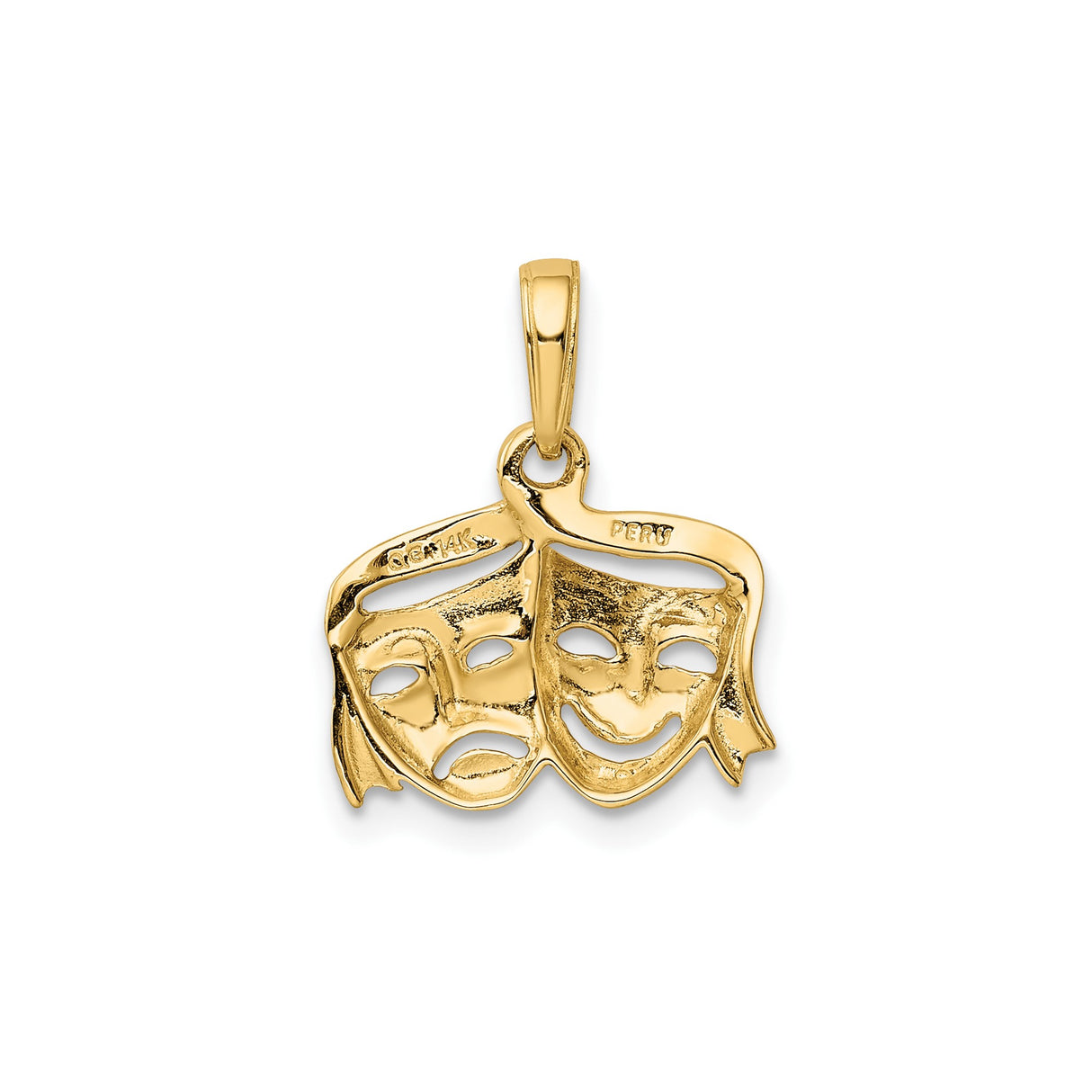 14k Yellow Gold Theater Pendant with Comedy and Tragedy Masks Drama Symbol