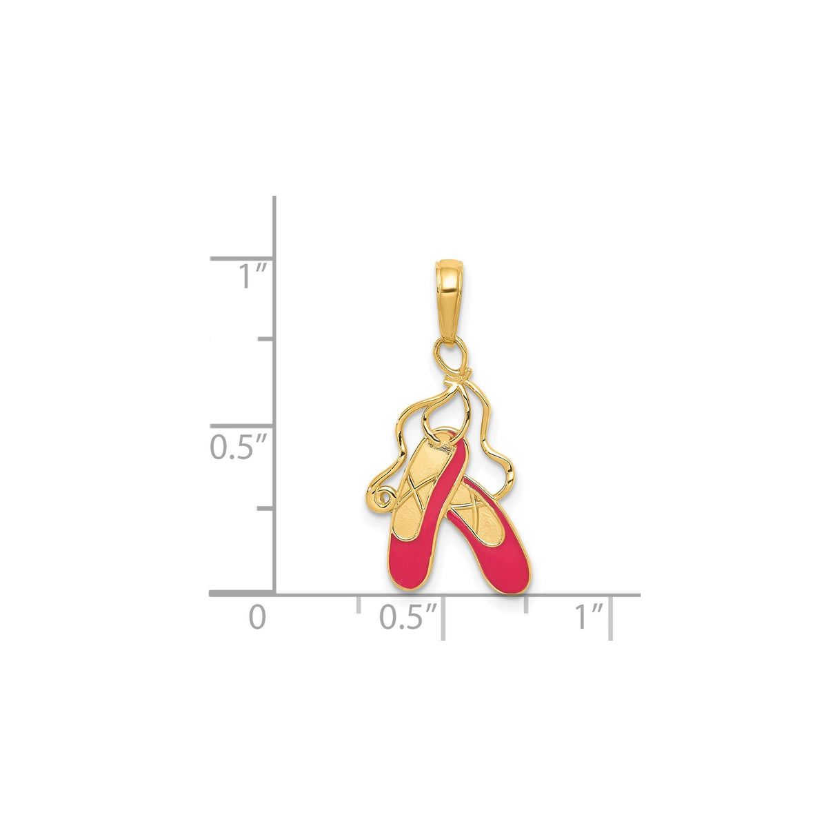 14k Yellow Gold Ballet Slippers Pendant with Pink Enamel, Dance Charm for Women