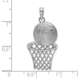 14k White Gold Basketball Hoop Pendant with Textured Ball, Unisex Sports Charm