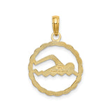 14k Yellow Gold Swimmer Pendant with Twisted Rope Circle Frame, Unisex Athletic Charm