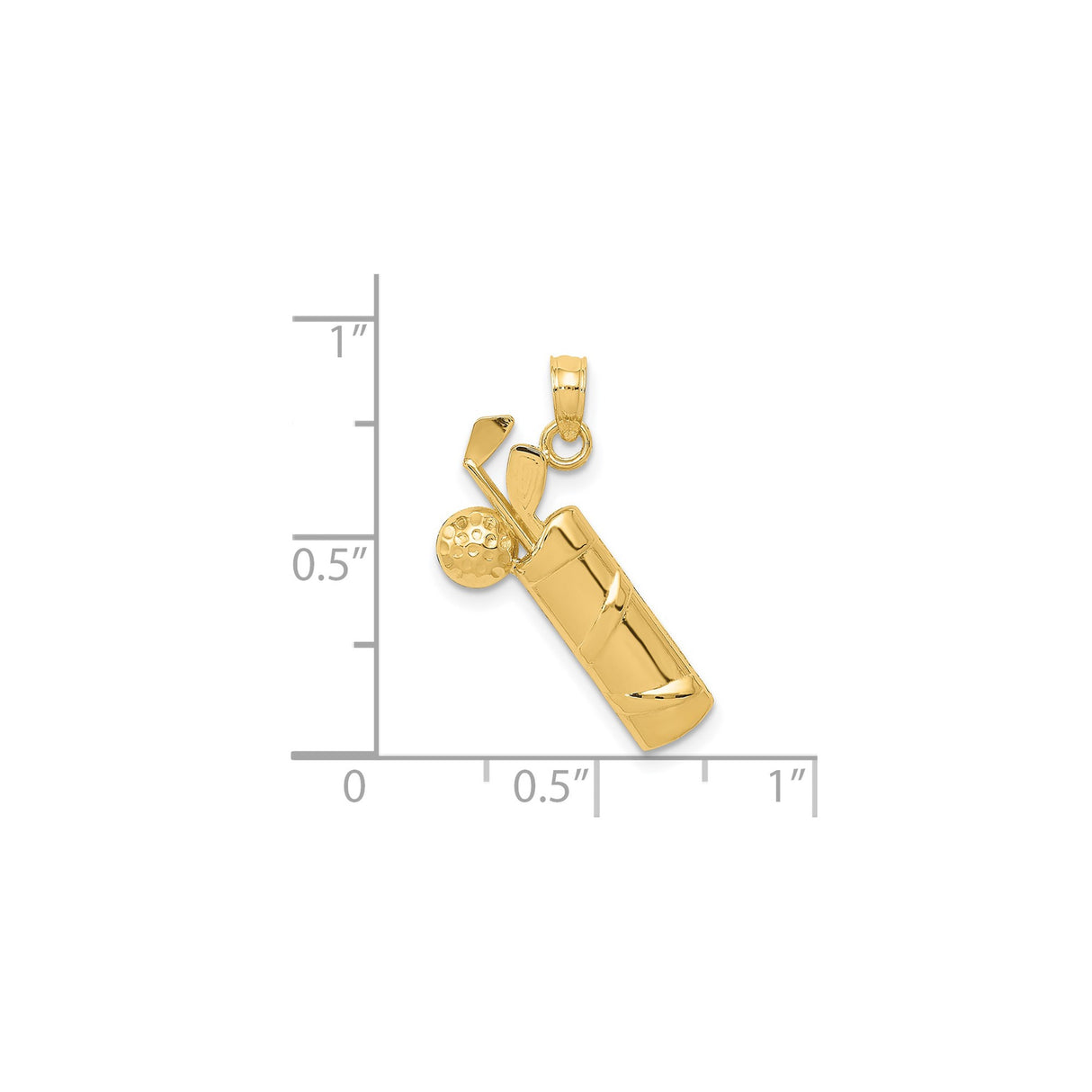 14k Yellow Gold Golf Bag Pendant with Clubs and Dimpled Ball, Sports Charm for Men and Women