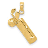 14k Yellow Gold Golf Bag Pendant with Clubs and Dimpled Ball, Sports Charm for Men and Women