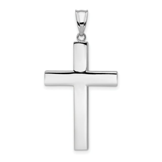 Hollow Latin Cross Charm Pendant in Real 14k White Gold