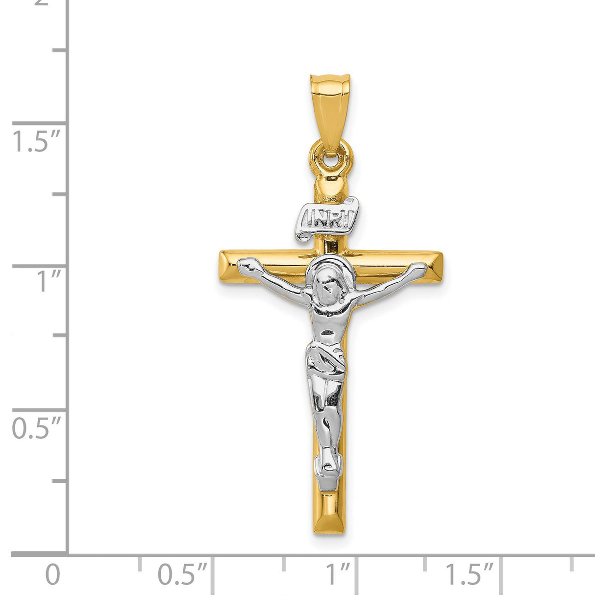 INRI Latin Crucifix Charm Pendant in Real 14k Multi-Tone Gold