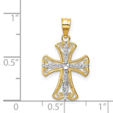 Fleur De Lis Cross Charm Pendant in Real 14k Multi-Tone Gold
