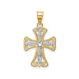 14k Multi-Tone Gold Cross Pendant with Fleur de Lis Detail and Rhodium Accents
