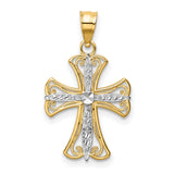Fleur De Lis Cross Charm Pendant in Real 14k Multi-Tone Gold