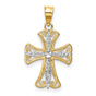 Fleur De Lis Cross Charm Pendant in Real 14k Multi-Tone Gold