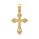 14k Yellow Gold Budded Cross Pendant, Vintage Inspired Filigree Religious Charm