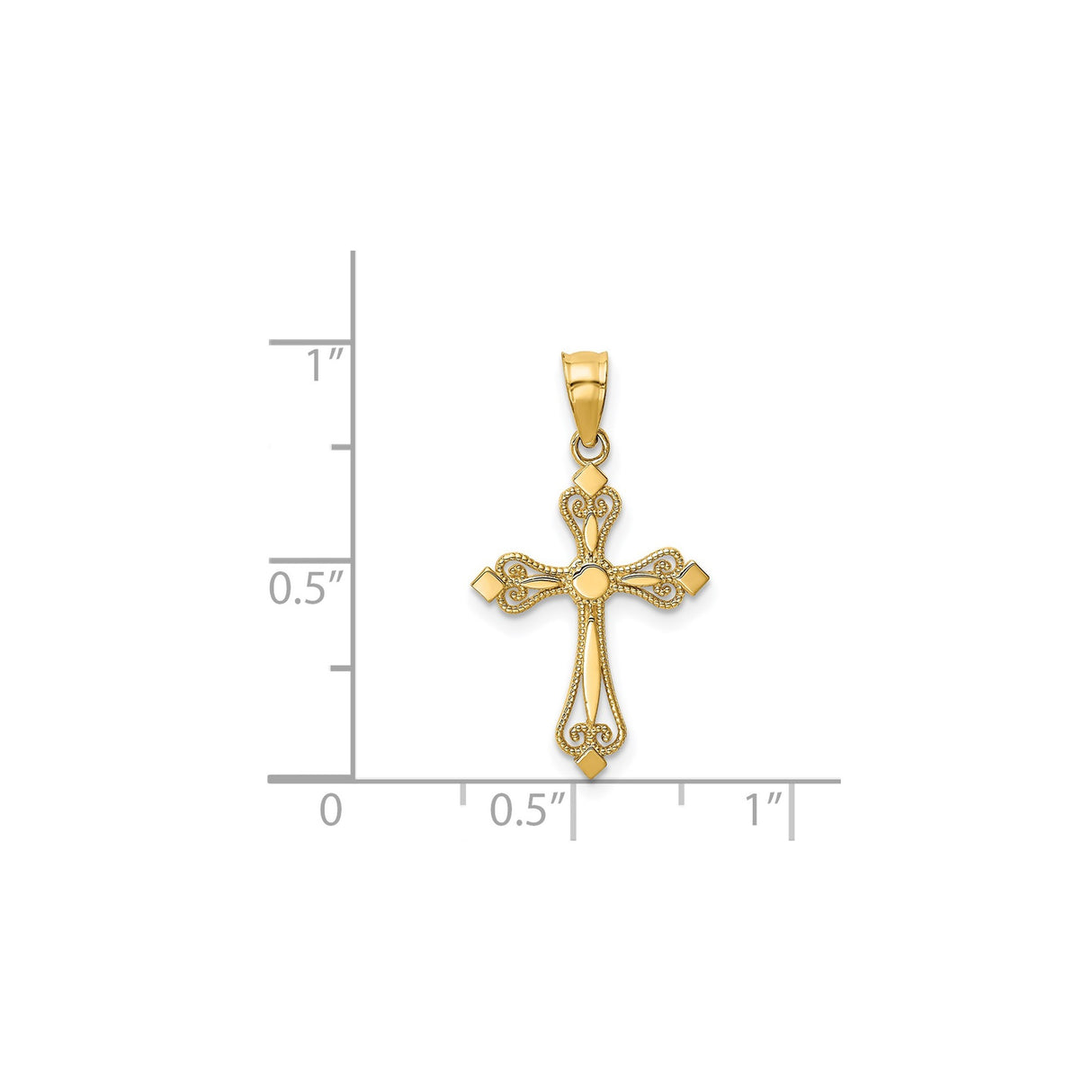14k Yellow Gold Budded Cross Pendant, Vintage Inspired Filigree Religious Charm