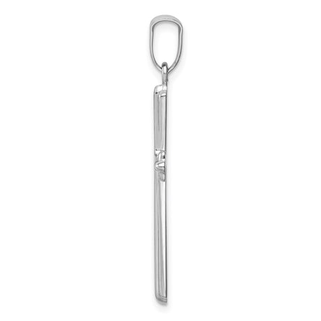 14k White Gold Cross Pendant with Budded Design and Sleek Mirror Finish
