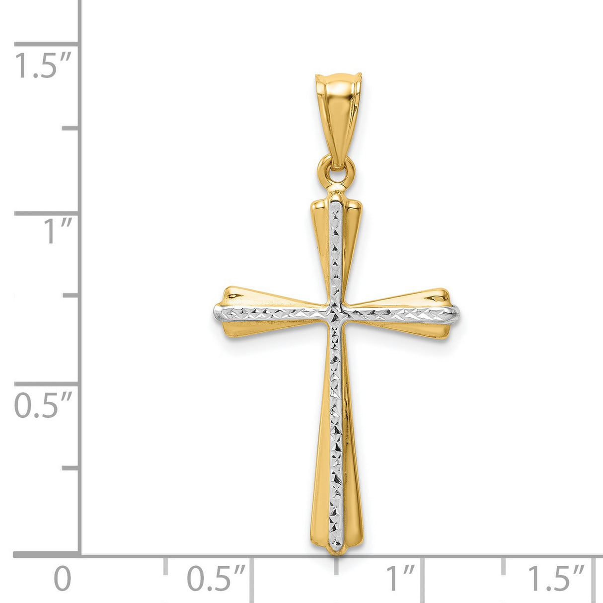 Budded Cross Charm Pendant in Real 14k Multi-Tone Gold