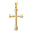 Budded Cross Charm Pendant in Real 14k Multi-Tone Gold