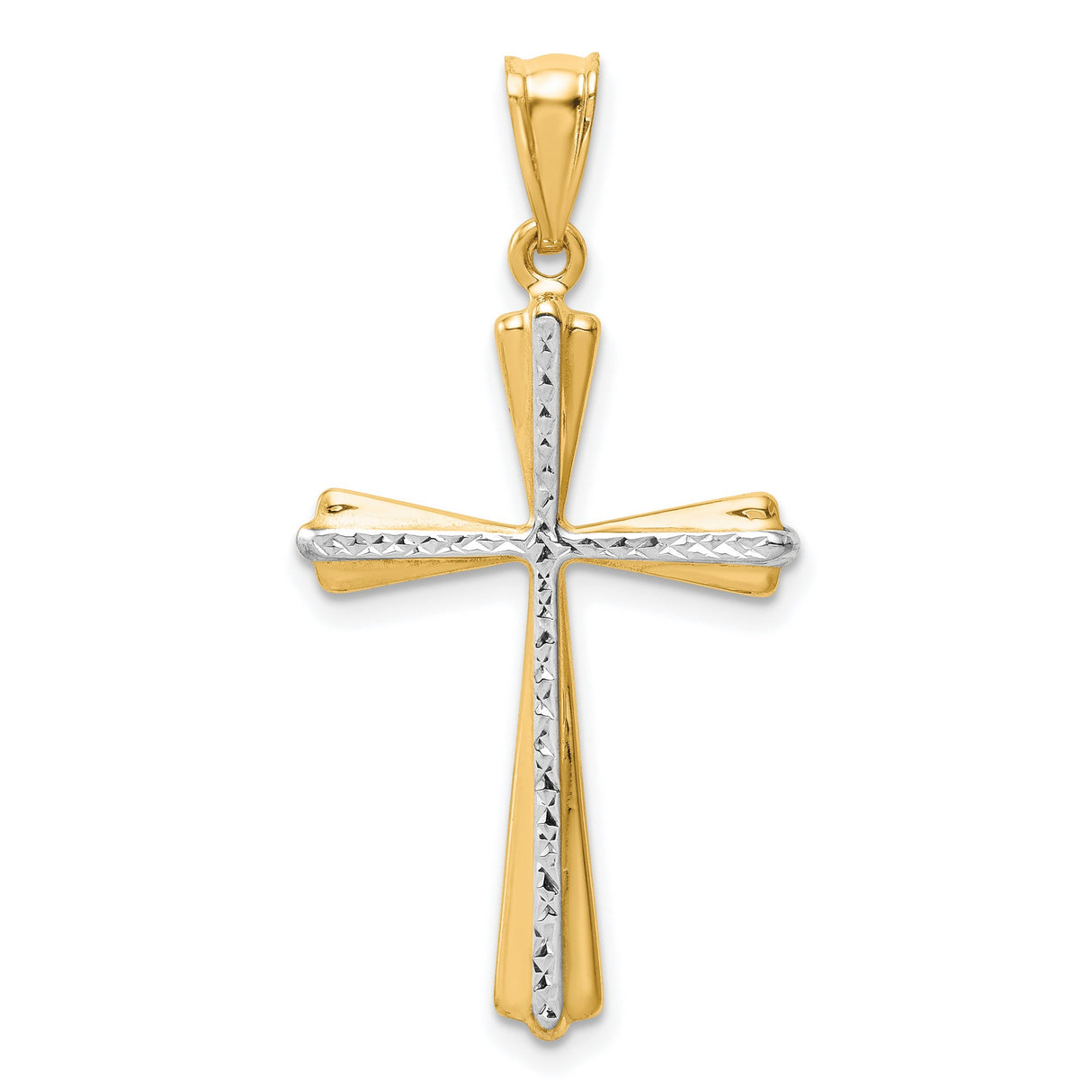 Budded Cross Charm Pendant in Real 14k Multi-Tone Gold