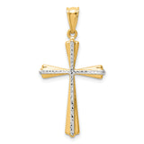 Budded Cross Charm Pendant in Real 14k Multi-Tone Gold