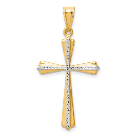 14k Two-Tone Gold Cross Pendant, Textured Diamond-Cut Budded Design