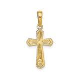 14k Yellow Gold Cross Pendant with Modern Textured Flare Design for Men and Women