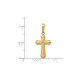14k Yellow Gold Cross Pendant with Modern Textured Flare Design for Men and Women
