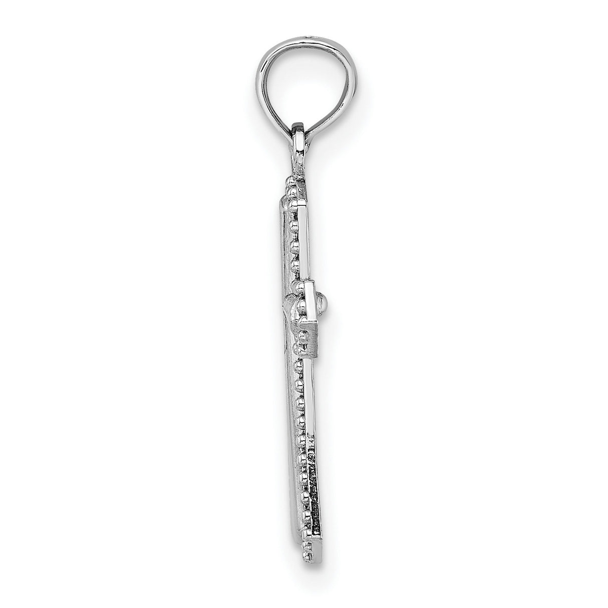 14k White Gold Cross Pendant with Beaded Trim and Polished Minimalist Design