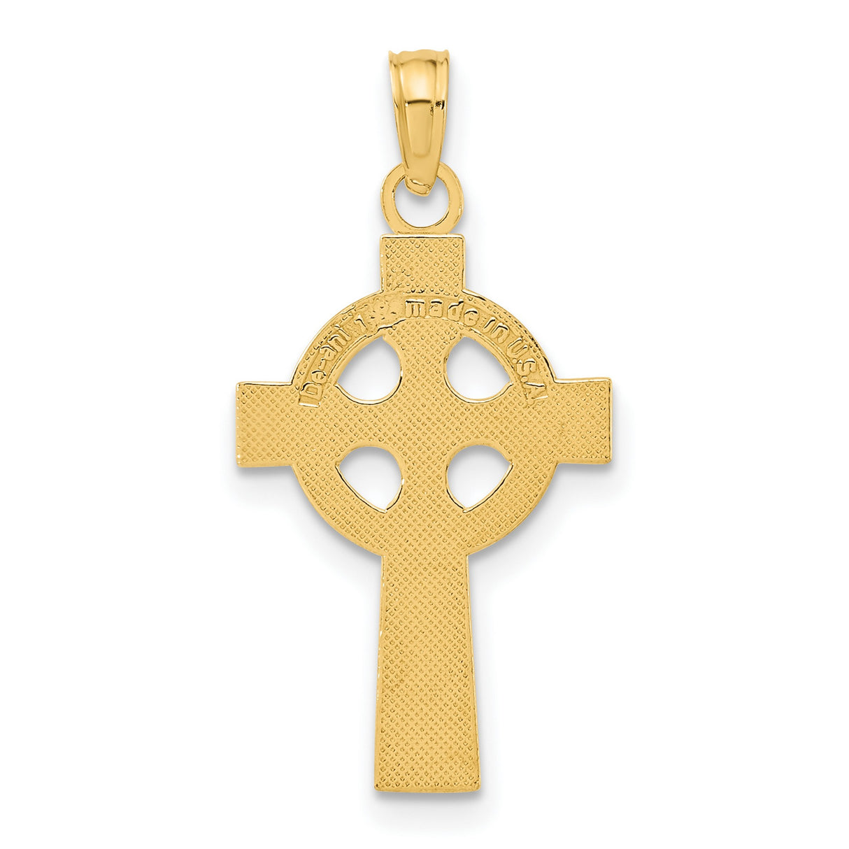 Textured Celtic Iona High Cross with Accents Charm Pendant in Real 14k Yellow Gold