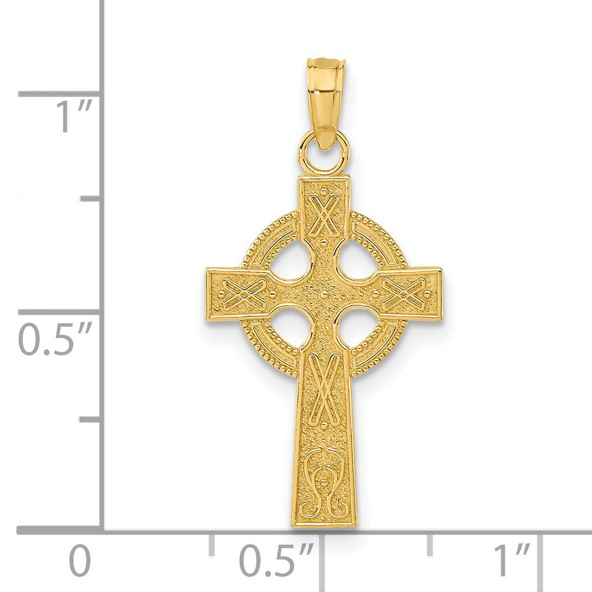 Textured Celtic Iona High Cross with Accents Charm Pendant in Real 14k Yellow Gold