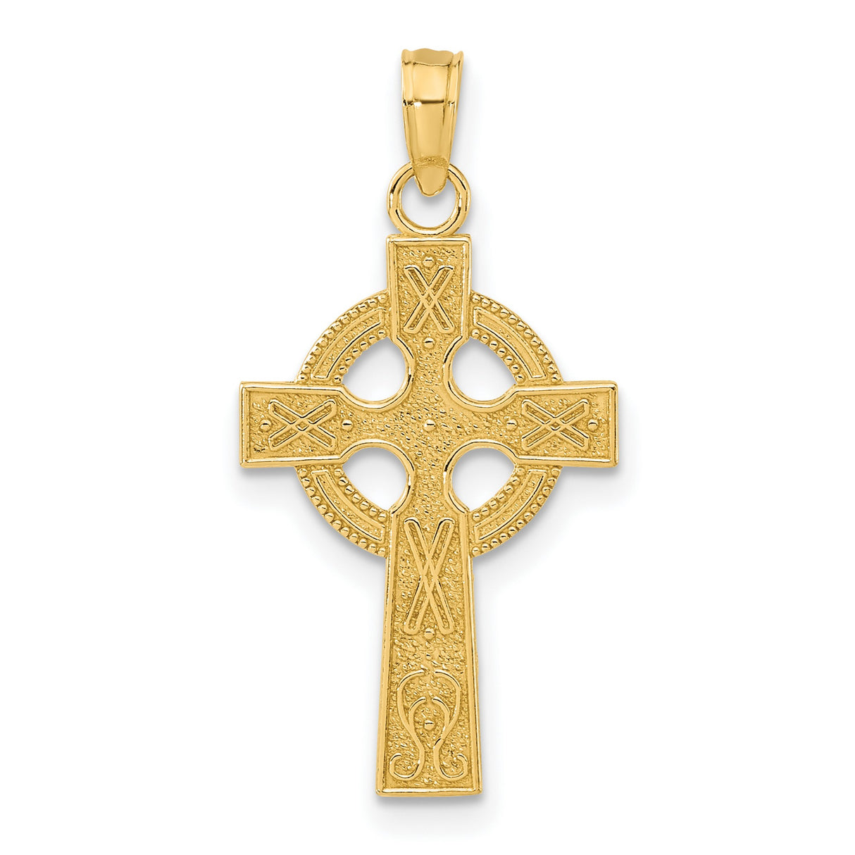 Textured Celtic Iona High Cross with Accents Charm Pendant in Real 14k Yellow Gold