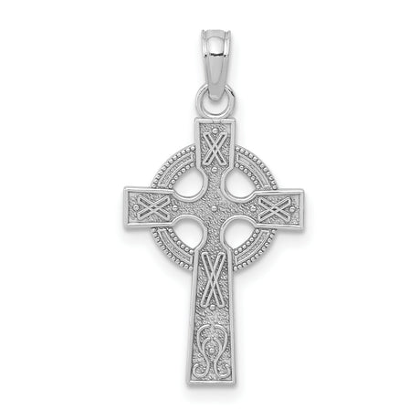14k White Gold Celtic Cross Pendant with Textured Knotwork Design for Men and Women