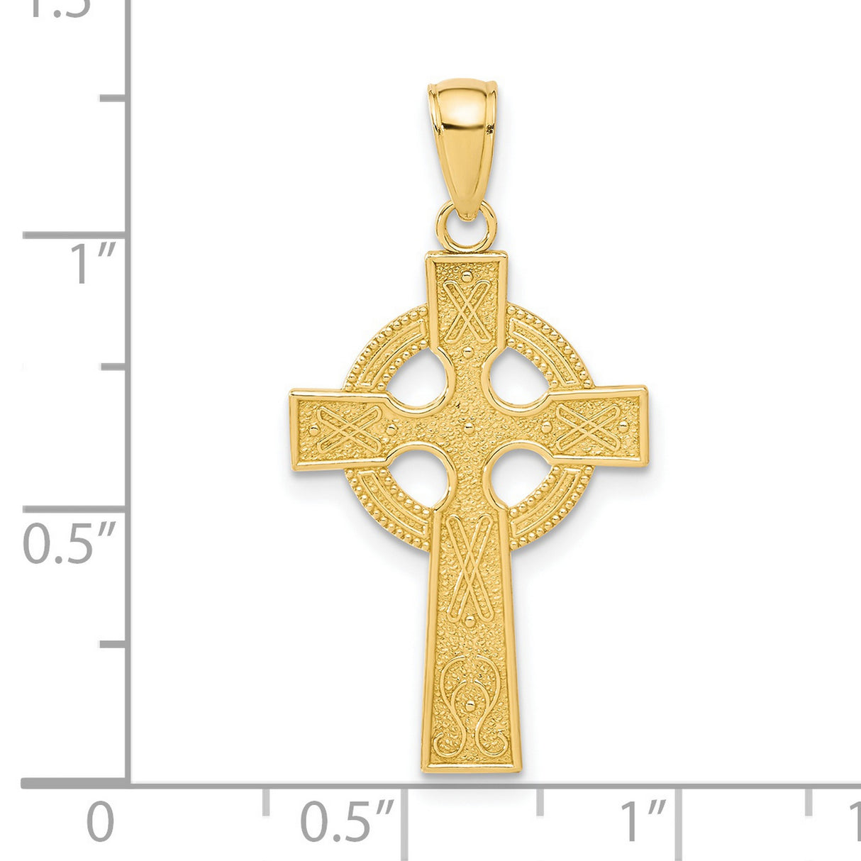 Textured Celtic Iona High Cross with Accents Charm Pendant in Real 14k Yellow Gold