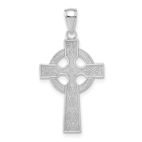 14k White Gold Celtic Cross Pendant with Knotwork Design, Polished Religious Jewelry
