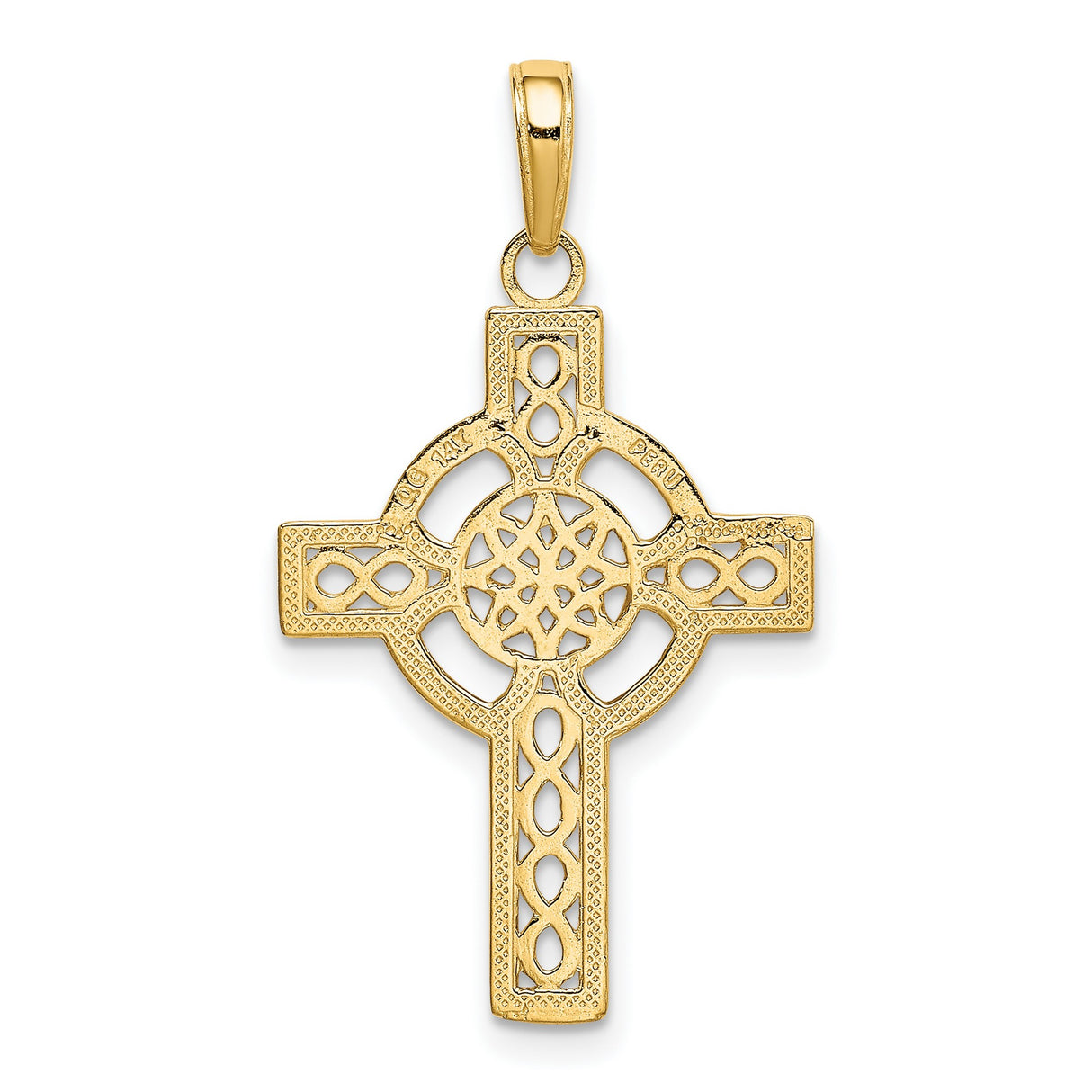 Textured High Cross with Celtic Knot Pattern Charm Pendant in Real 14k Yellow Gold