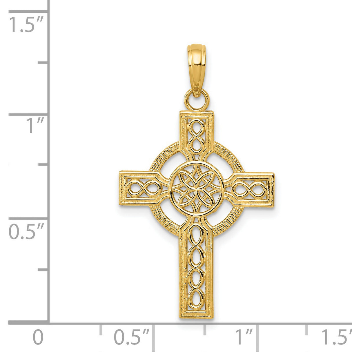 Textured High Cross with Celtic Knot Pattern Charm Pendant in Real 14k Yellow Gold