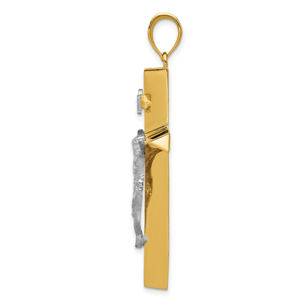 Hollow INRI Latin Crucifix Charm Pendant in Real 14k Multi-Tone Gold