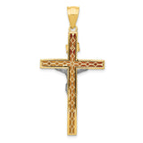 Hollow INRI Latin Crucifix Charm Pendant in Real 14k Multi-Tone Gold