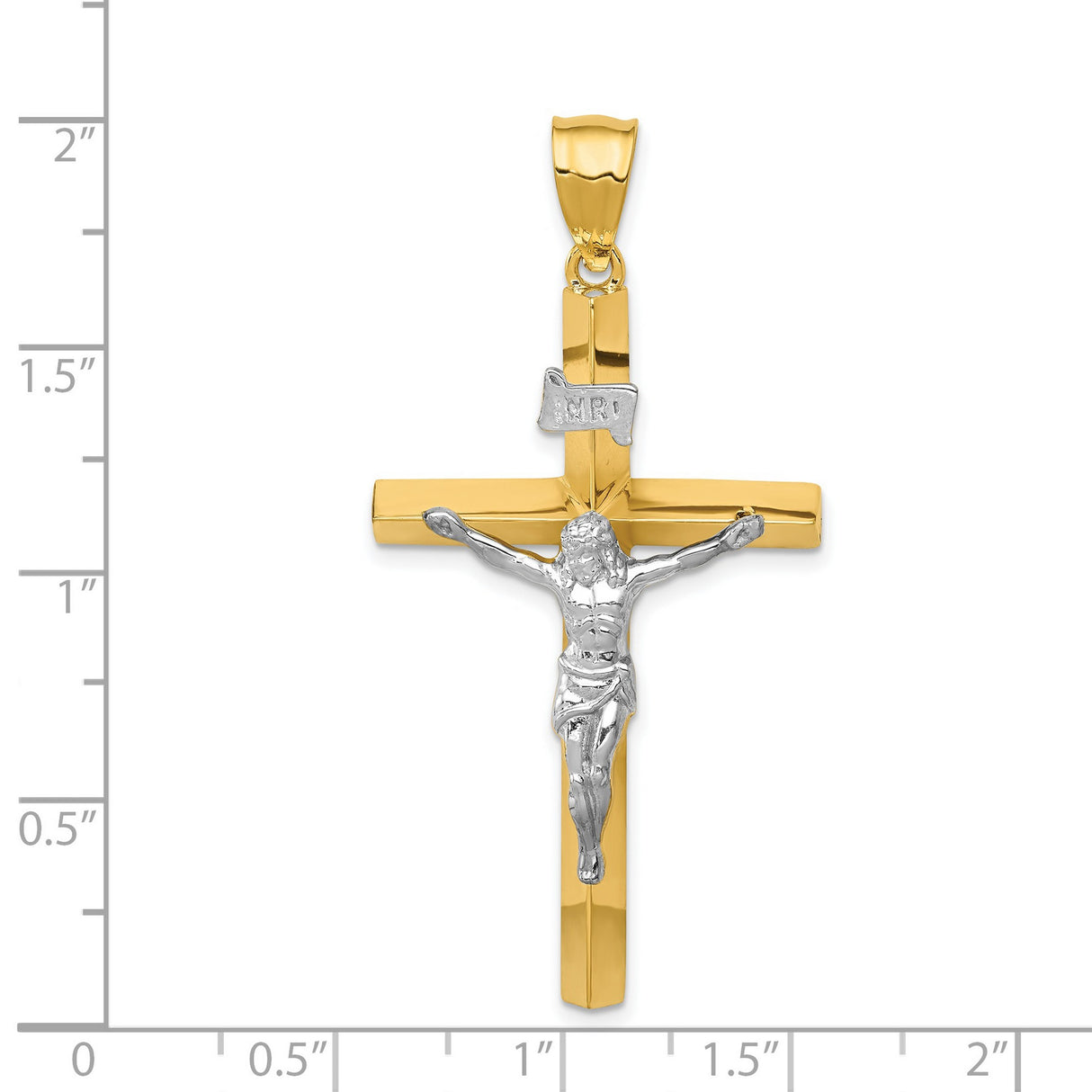 Hollow INRI Latin Crucifix Charm Pendant in Real 14k Multi-Tone Gold