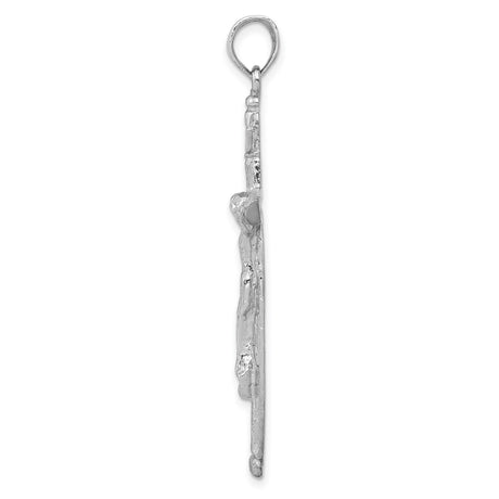 Latin INRI Crucifix Charm Pendant in Real 14k White Gold