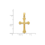 14k Yellow Gold Crucifix Pendant with Fleur de Lis and High Relief Jesus Figure