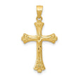 14k Yellow Gold Crucifix Pendant with Fleur de Lis and High Relief Jesus Figure