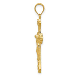 14k Yellow Gold Crucifix Pendant, Baroque Style Religious Cross with Detailed Jesus Charm