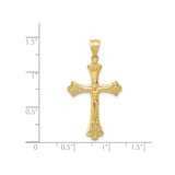 14k Yellow Gold Crucifix Pendant, Baroque Style Religious Cross with Detailed Jesus Charm