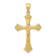 14k Yellow Gold Crucifix Pendant, Baroque Style Religious Cross with Detailed Jesus Charm