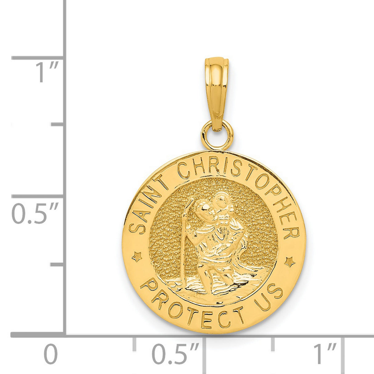 Solid Saint Christopher Protect Us Words Medal Charm Pendant in Real 14k Yellow Gold