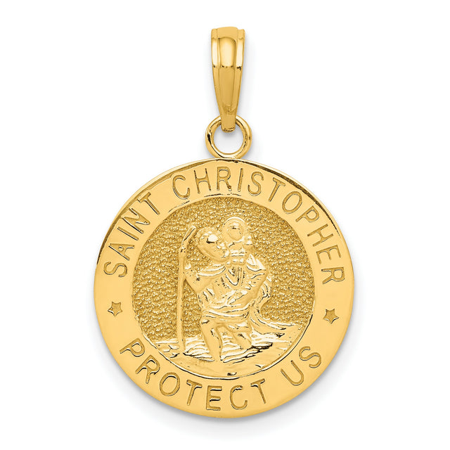 Solid Saint Christopher Protect Us Words Medal Charm Pendant in Real 14k Yellow Gold