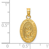 Solid Saint Christopher Protect Us Words Oval Medal Charm Pendant in Real 14k Yellow Gold